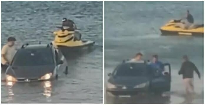 Carro literalmente 'entra no mar' para colocar Jet Ski na água em SC