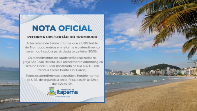 Atendimentos da UBS Sertão do Trombudo serão alterados