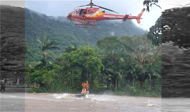 Dois homens ilhados em enxurrada são salvos por helicóptero no Norte de SC