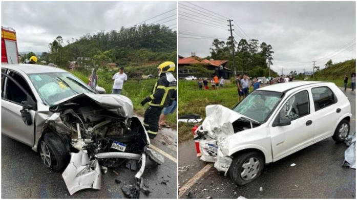Batida frontal entre Celta e Toyota deixa um morto e quatro feridos em Tijucas