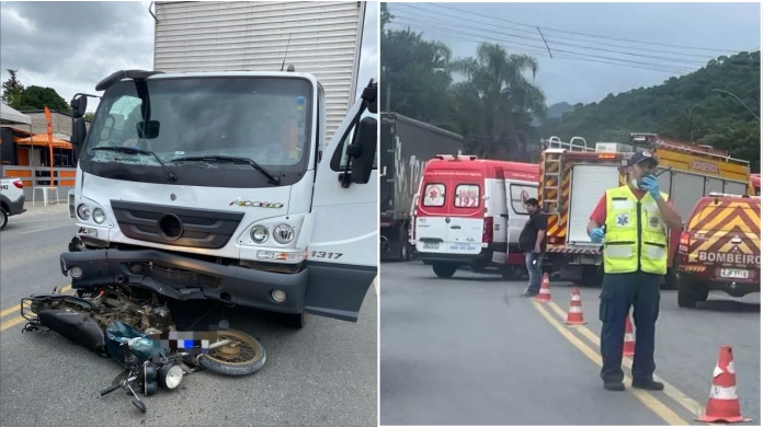 Colisão entre moto e caminhão em Blumenau deixa duas vítimas fatais