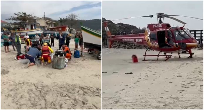 Jovem sofre grave acidente com barco na Armação; resgate aéreo foi necessário