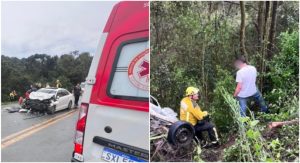 Mãe e filho são identificados entre vítimas de acidente fatal na BR-282 em Bom Retiro 1 Carro derrapou em oleo na pista bateu de frente com outro veiculo e caiu em ribanceira de 15 metros