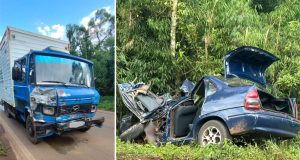 Colisao entre carro e caminhao