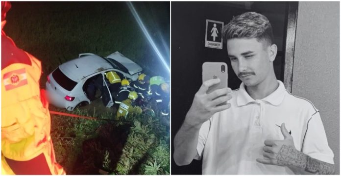Capotamento em estrada municipal mata jovem de 23 anos e deixa passageiro gravemente ferido