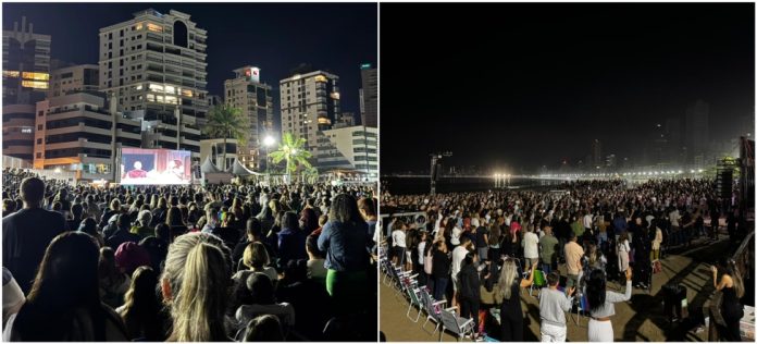 Multidão acompanha momento de espiritualidade na orla com live de Frei Gilson