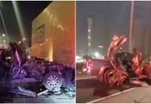 Carro fica destruído após acidente envolvendo caminhões na BR-101 em Itapema