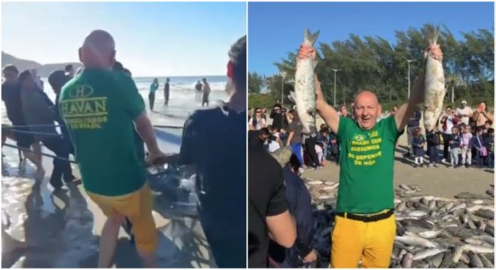 Luciano Hang participa de lanço de tainha em Bombinhas e critica restrições à pesca em SC
