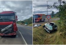 Casal de idosos morre em grave acidente entre carro e caminhão na BR-116, na Serra Catarinense