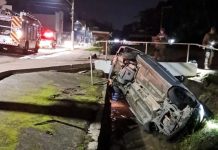 Motorista é lançado para fora de veículo após capotamento em Brusque e sofre ferimentos graves