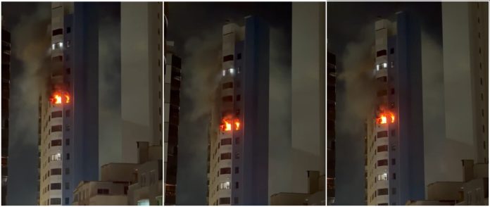 Perícia vai apurar origem de incêndio que atingiu apartamento na Avenida Atlântica, em Balneário Camboriú