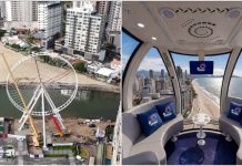 Roda-gigante de Itapema entra na fase final com instalação de cabines panorâmicas de alta tecnologia