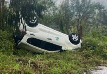 Carro da Prefeitura de Rio do Sul capota durante vistoria técnica na Serra do Tucano