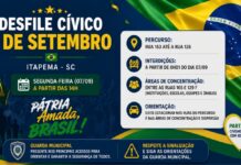 Desfile de 7 de Setembro muda trânsito no Centro de Itapema nesta segunda-feira