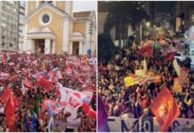 Ato em apoio a Lula reúne manifestantes e percorre ruas do Centro de Florianópolis