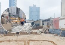 Defesa Civil interdita imóveis após desabamento parcial na Meia Praia, em Itapema